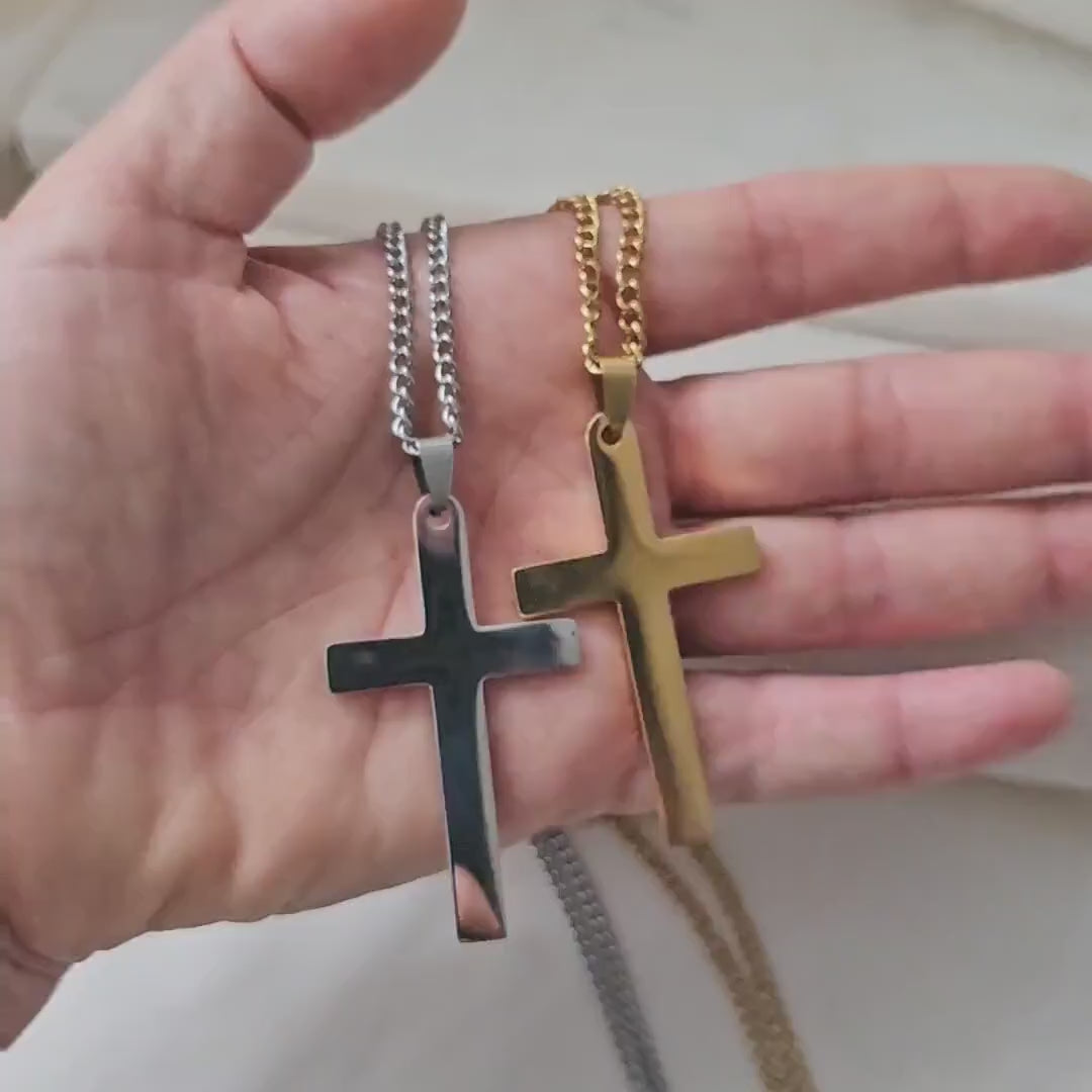 Herren Kreuzkette mit Gravur in Gold,Silber & Schwarz | Männer Kette mit Kreuz Anhänger personalisiert | personalisierte Weihnachtsgeschenke