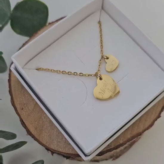 Personalisierte Herz Kette mit 15mm u. 10mm Gravur Anhänger in Gold,Silber,Rosé, Halskette mit Namen, Geschenk Mama, Weihnachtsgeschenk Frau