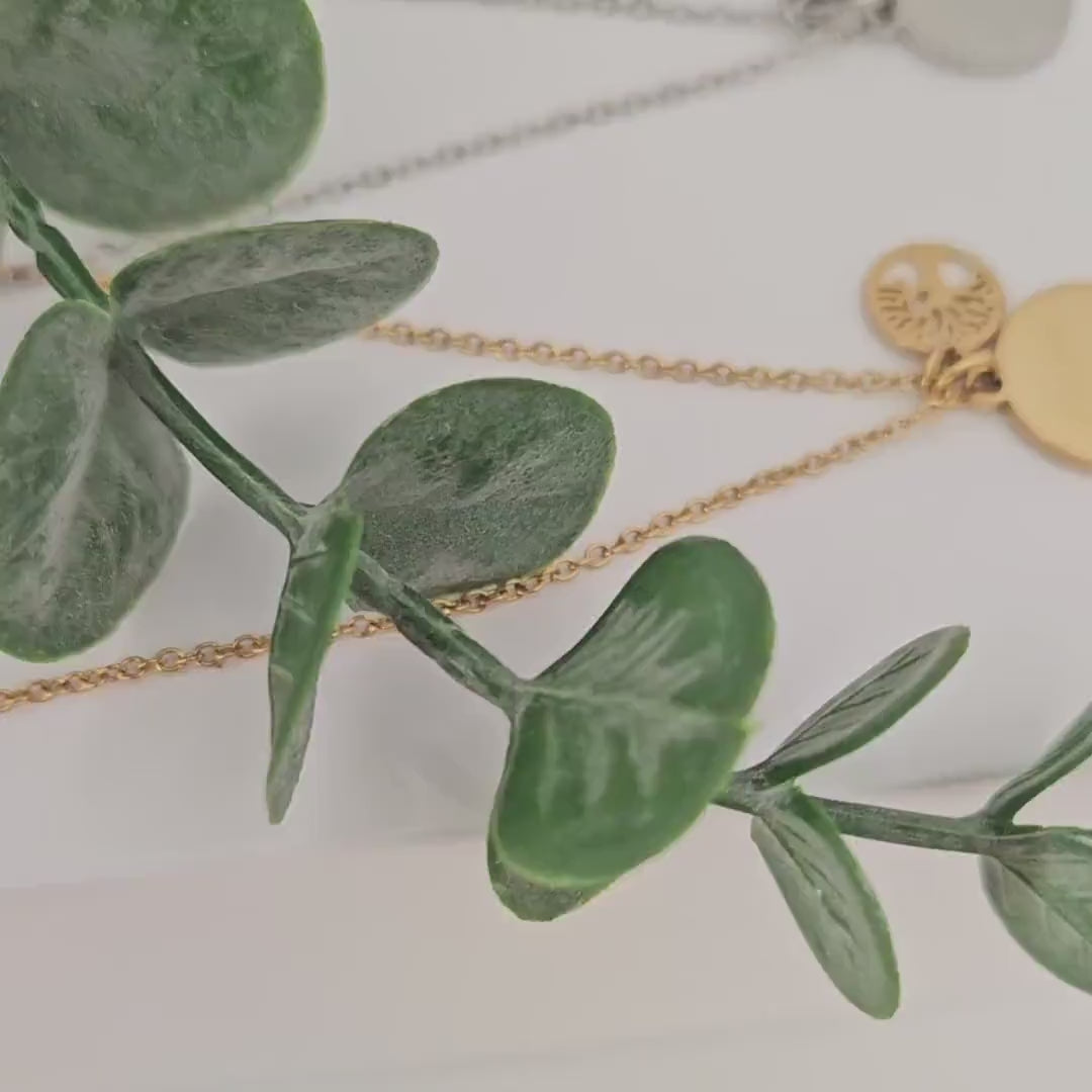 Lebensbaum Kette mit Gravur Anhänger, Buchstaben Kette, personalisiertes Geschenk, Namenskette, Lebensbaum Kette Gold, Silber, Rosé