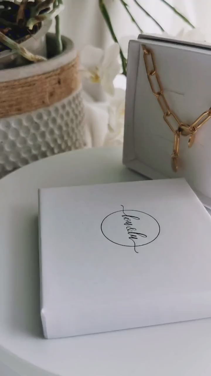 Grobe Gliederkette in Gold oder Silber aus Edelstahl mit einem Perlen Anhänger oder einem personalisierten Gravur Plättchen, Geschenk