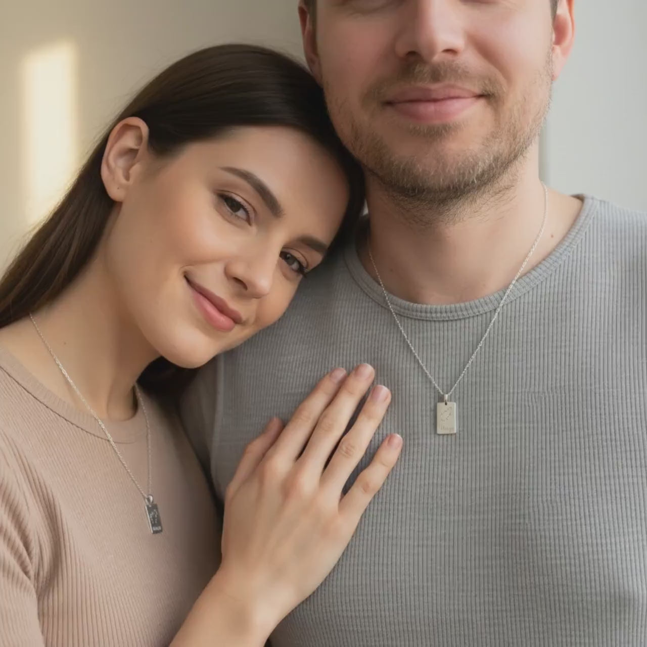 Partnerkette mit Gravur aus Edelstahl | Paar Kette gold, silber | rechteckiger Anhänger klein & groß | Sie und Ihn | Valentinstag Geschenk