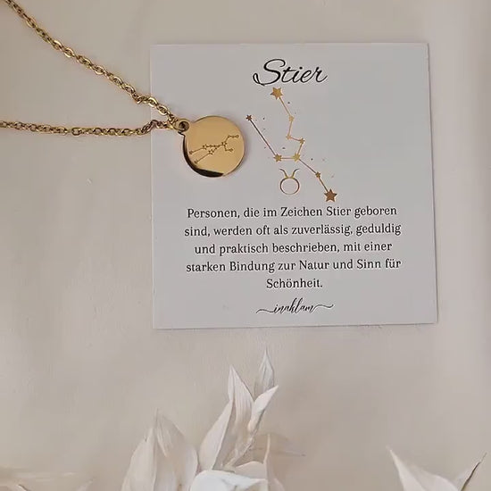 Sternzeichen Kette mit Sternzeichen Bedeutungskarte | Halskette mit Sternbild Gravur | personalisiertes Geschenk | Sternbild Kette
