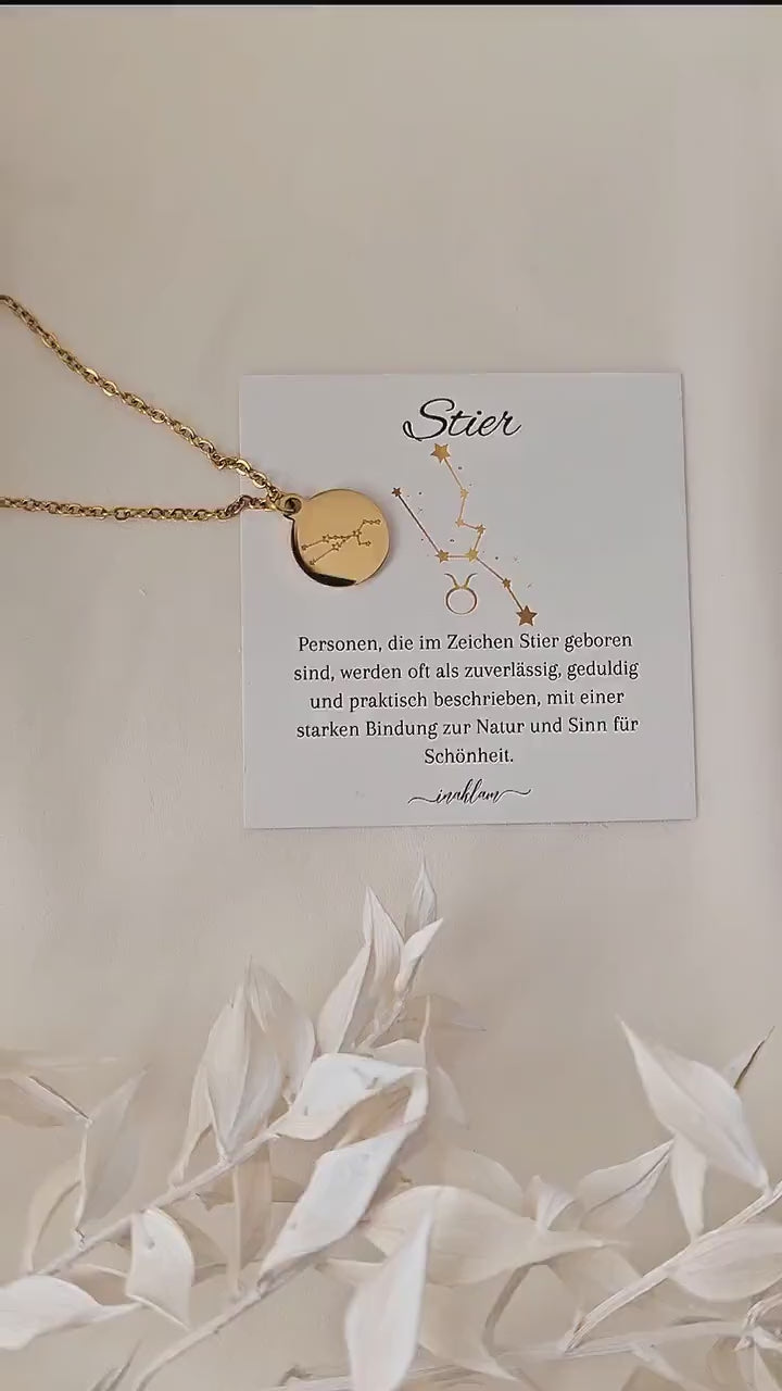 Sternzeichen Kette mit Sternzeichen Bedeutungskarte | Halskette mit Sternbild Gravur | personalisiertes Geschenk | Sternbild Kette