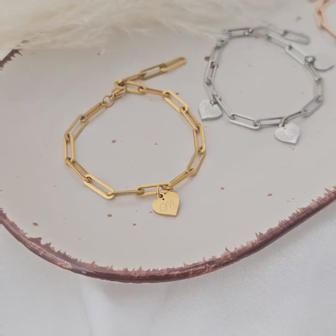 Herz Armband personalisiert in Gold, Silber, Rosé | gobes Armband mit Gravur Anhängern | personalisierte Geschenke | chunky Armband