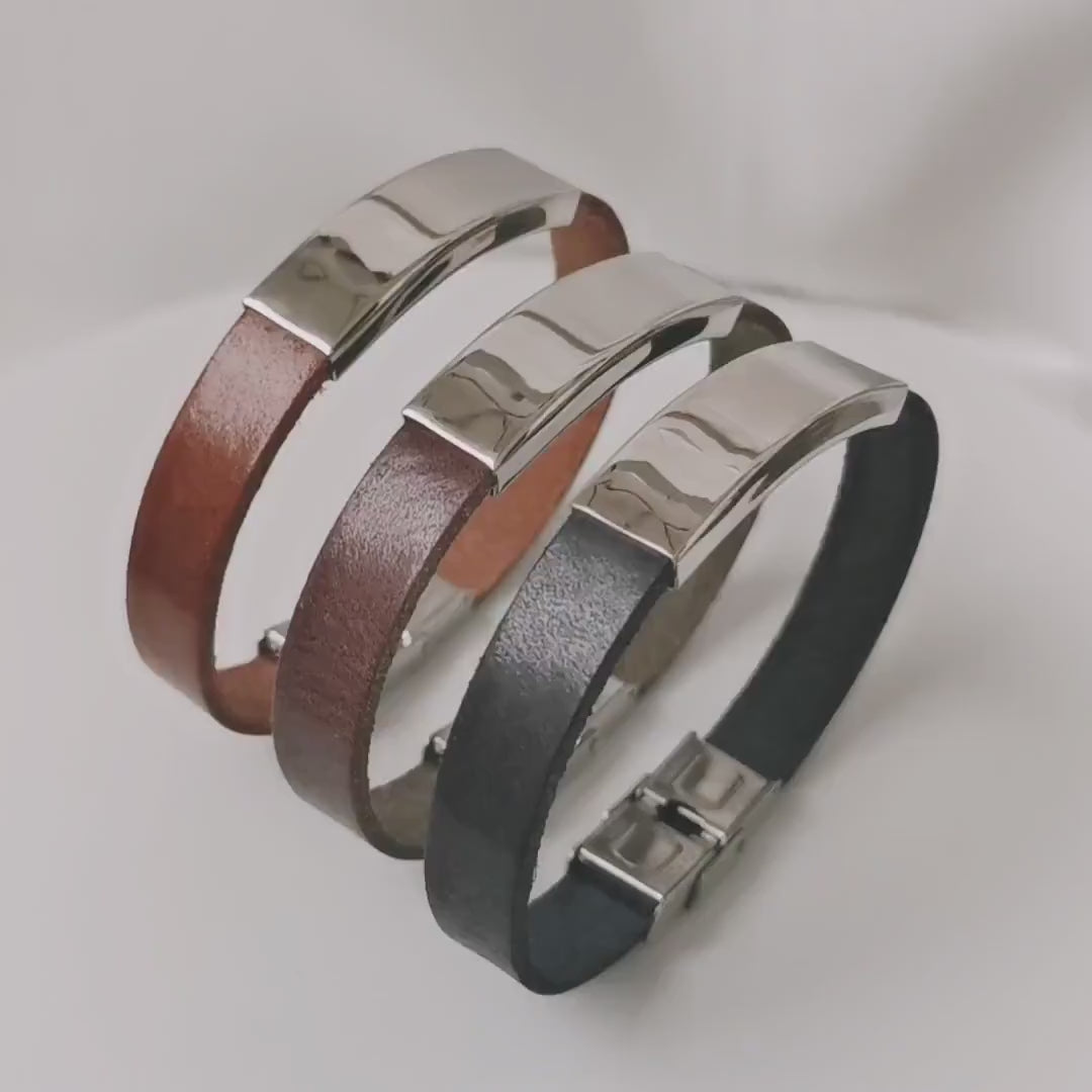 Personalisiertes Männer Armband, Herren Armband Leder + Edelstahl , Gravur Armband Mann ,Herren Armband mit Gravur, Geschenk für Männer