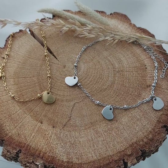 Personalisiertes Armband in Gold,Rosé oder Silber mit Herz Anhänger, Kugel Armband mit Herz Anhänger und Buchstaben Gravur. Geschenk