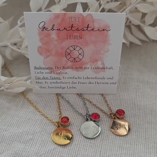 Geburtssteinkette Juli Rubin | wasserfeste Edelstahl Halskette in Gold,Silber,Rosé mit Geburtsstein Anhänger | Geschenk Frauen,Mädchen