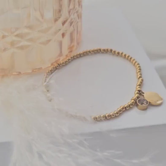 Perlenarmband personalisiert mit Gummizug und Gravur | Armband mit Geburtsstein | Kugelarmband Gold Silber | personalisierte Geschenke