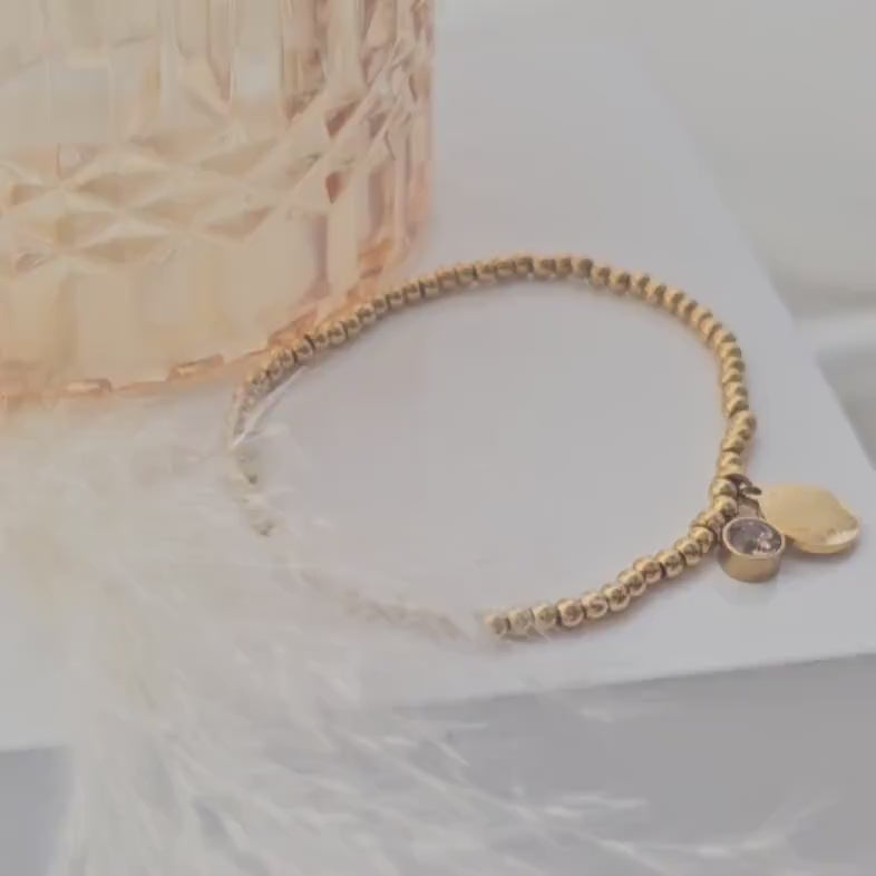 Perlenarmband personalisiert mit Gummizug und Gravur | Armband mit Geburtsstein | Kugelarmband Gold Silber | personalisierte Geschenke
