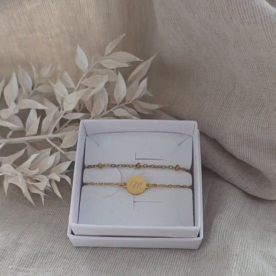 Damen Armband doppelreihig mit Gravur Anhänger - Edelstahl Silber,Gold - personalisiertes Weihnachtsgeschenk für Mama, Freundin, Frauen, Oma