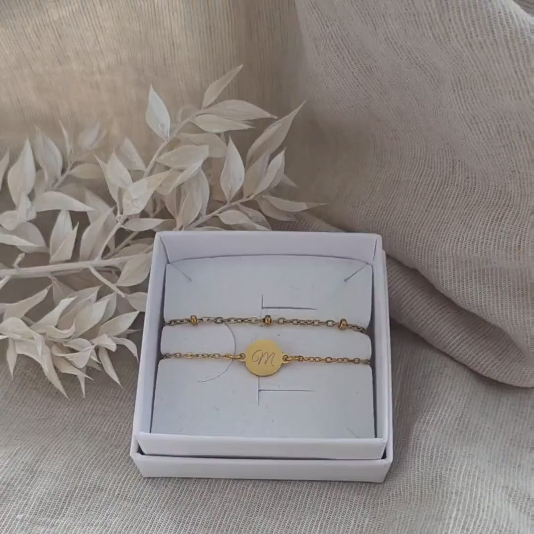 Damen Armband doppelreihig mit Gravur Anhänger - Edelstahl Silber,Gold - personalisiertes Weihnachtsgeschenk für Mama, Freundin, Frauen, Oma