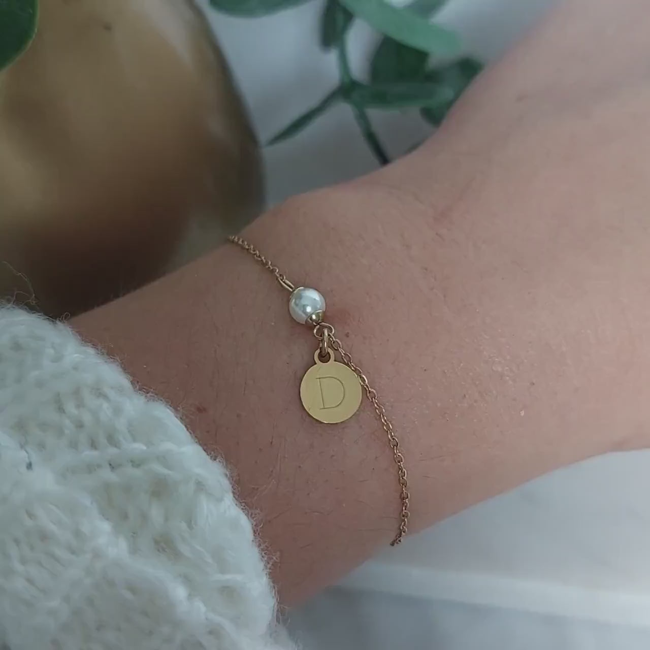 Personalisiertes Perlenarmband Gold, Silber oder Rosé, Armband Perlen Anhänger, Perlen Armband, Edelstahl Armband Perlen Gold, Silber, Rosé