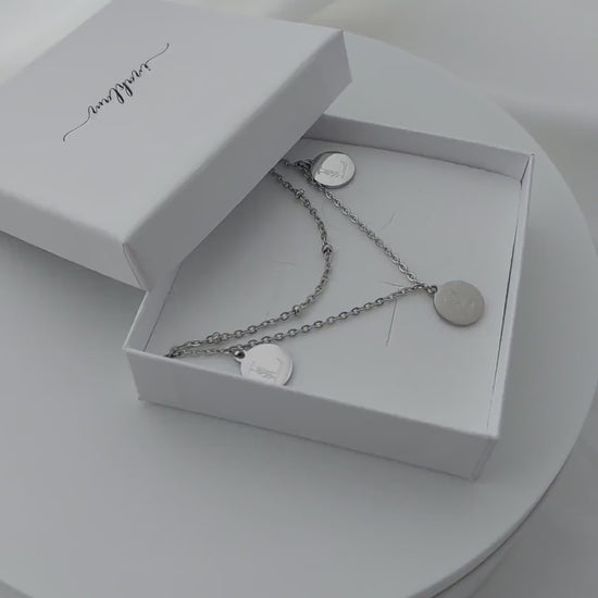 Mehrreihige, personalisierte 12 mm Plättchen Kette in Gold,Silber & Rosé aus Edelstahl, Personalisiertes Geschenk für Mama, Frauen, Freundin