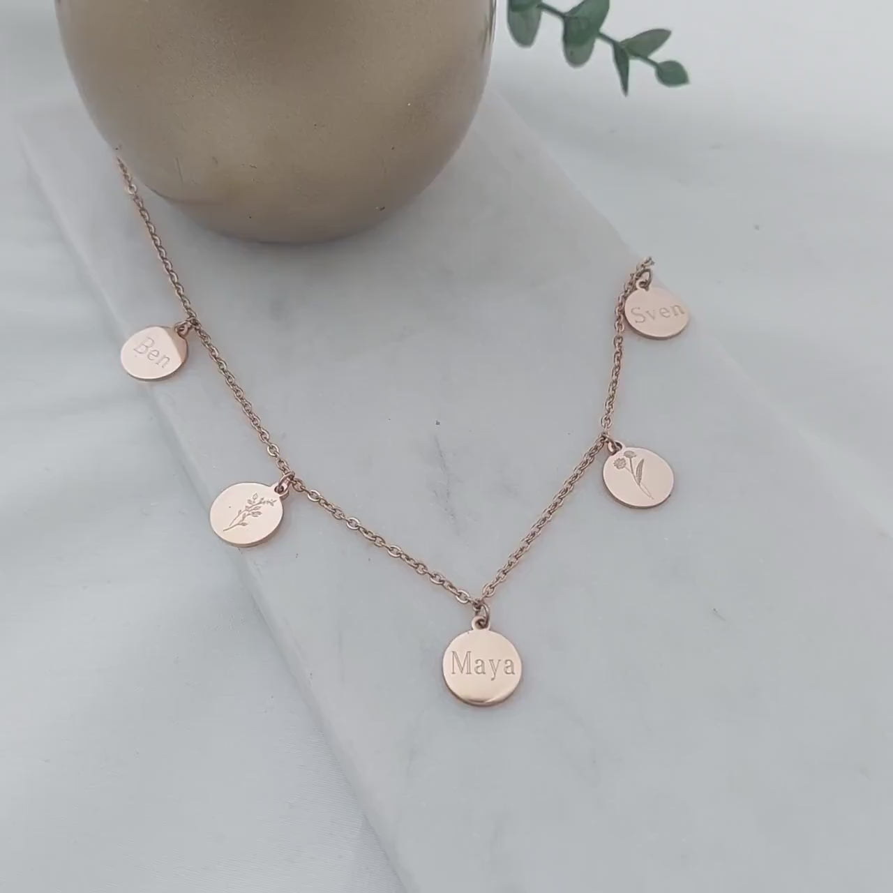 Personalisierte 15mm Plättchen Kette in Gold, Rosé, Silber aus Edelstahl, Kette Buchstaben Gravur, Namens Kette als Geschenk, Halskette gold